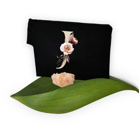 COPY - ZIP TOP BLACK COSMETIC BAG WITH INITIAL - Picture 4 of 8